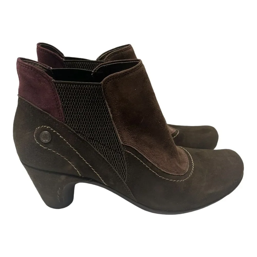 Earthies Genoa Ankle Boots Booties Brown/Purple Suede Leather Womens Size 9 B